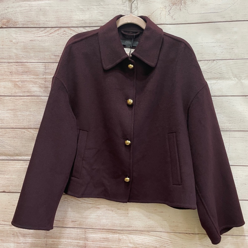 NEW‎ WITH TAGS ZARA WOOL BLEND BLAZER IN BURGUNDY - Picture 3 of 8